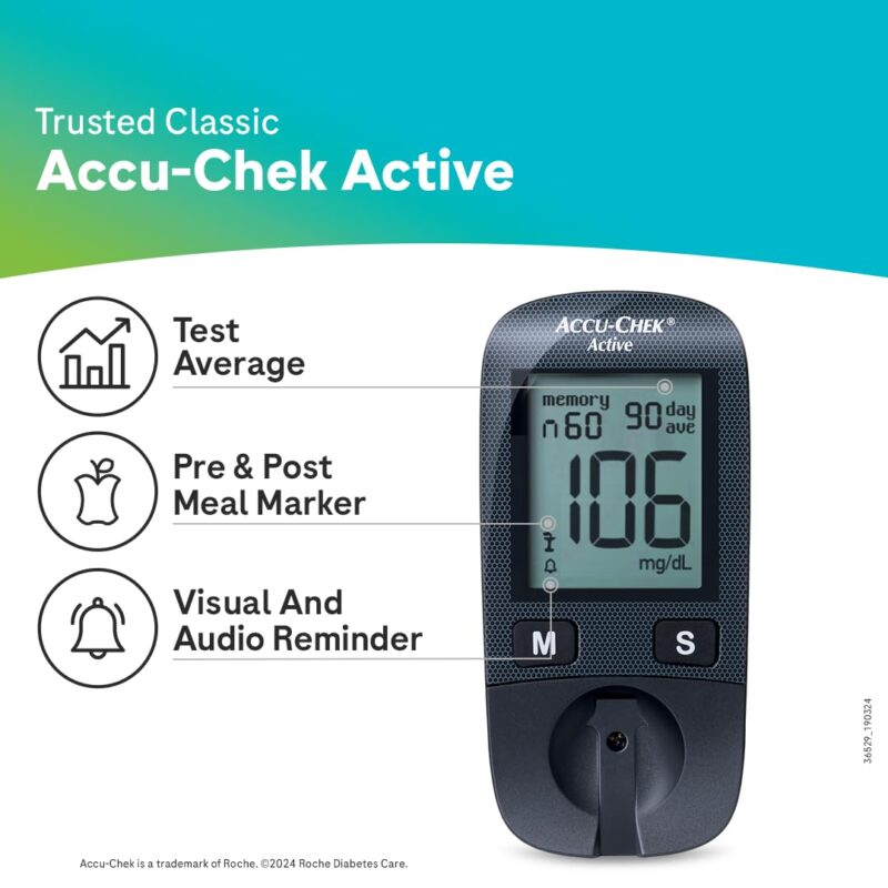 Accu-Chek Active Blood Glucose Glucometer Kit With Vial Of 10 Strips, 10 Lancets And A Lancing Device Free For Accurate Blood Sugar Testing - Image 6