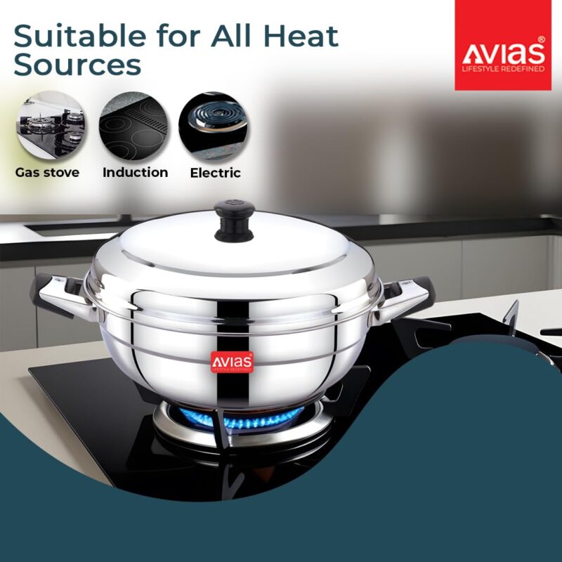 AVIAS All Rounder Premium Stainless Steel Induction Friendly Multipurpose Kadai, Kadhai Set with 6 Plates (1 Mini Idly Plate, 2 Big Idli Plates-14 Idlies, 2 Dhokla Plates, 1 Steamer Plate) - Image 6