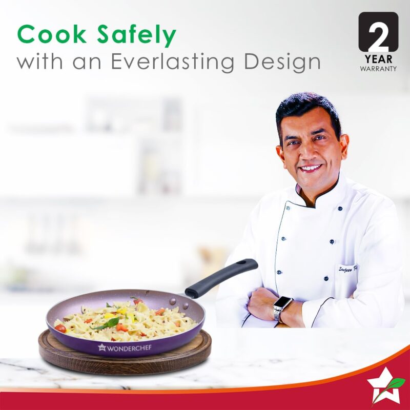 Wonderchef Valencia Non-Stick Fry Pan | Cool Touch Bakelite Handle | Pure Grade Aluminium| PFOA Free | 1.5 litres Capacity | Size 24 cm | 1 Year Warranty | Purple - Image 7