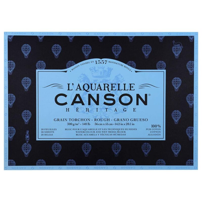 Canson Héritage Cotton 300 GSM Rough 36 x 51 cm Paper Block(White, 20 Sheets)