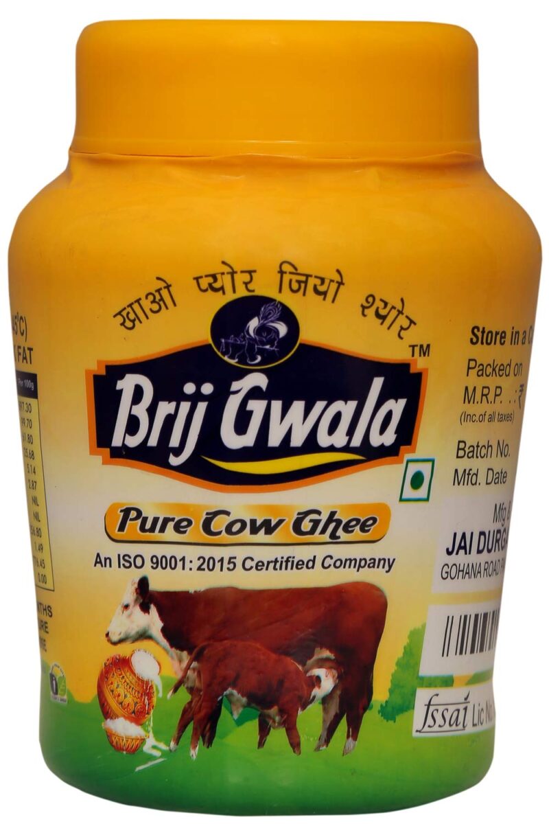 BRIJ GWALA Desi Cow Ghee |Made Traditionally From Curd |Pure Cow Ghee for Better Digestion and Immunity |-1 ltr Jar