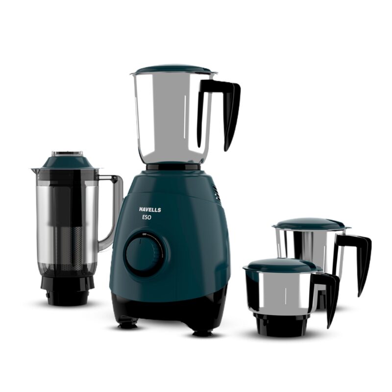 Havells ESO 750W 4 JAR Mixer Grinder, 304 SS Blades, High Speed 21000 RPM motor, Heavy and Wider mouth SS Jars, All Jars with Handle, 2 Year Product & 5 Year Motor Warranty (Teal)