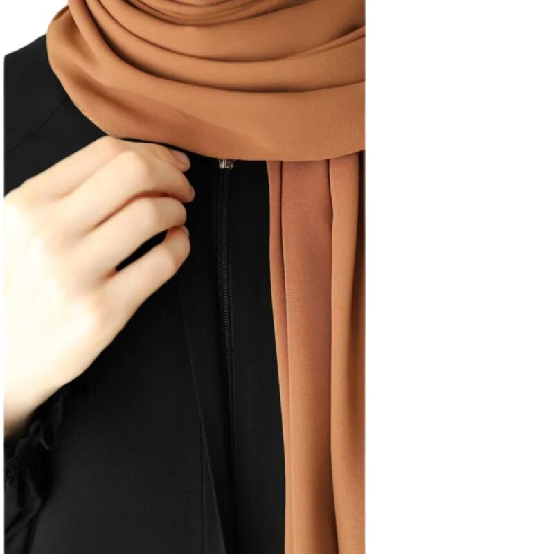 Bashariya Front Open Zipper Abaya n Firdaus Fabric |Smocking Sleeves |Fabric Belt| and Complimentary Hijab (XXL, Black) - Image 4