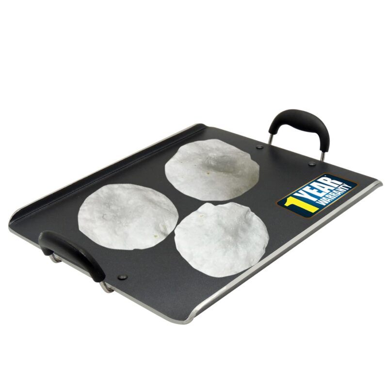 IBELL 3833DLX Non Stick Tawa, Dosa Roti Chapati Pathiri Tawa, Large Rectangular Aluminium Body with Bended Edge, 37.5cm x 31.5cm with 5mm Thickness (Black)