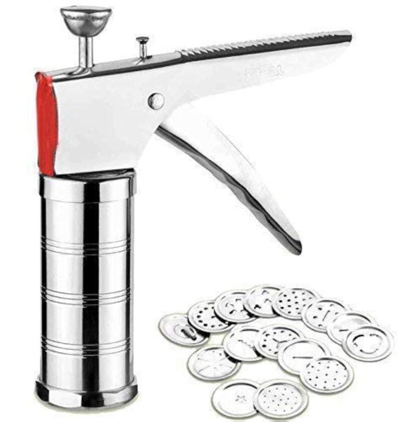 AMENDAS Chakali/Sev Sancha Stainless Steel, Kitchen Press with 15 Different Types of Jalies for Murukku Maker/Bhujiya Maker/Cookies/Namkeen/Noodles/Farsan Maker/Gathiya Maker