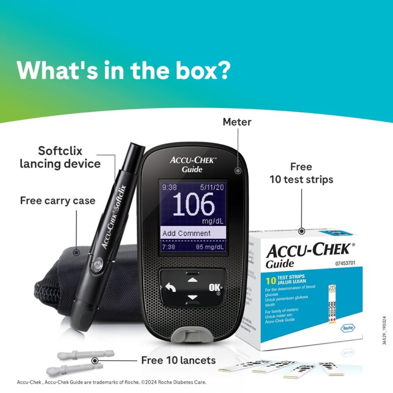 Accu-Chek Guide Blood Glucose Glucometer (with Bluetooth) Kit with Vial of 10 Strips, 10 Lancets and a Lancing Device FREE for Accurate Blood Sugar Testing - Image 2