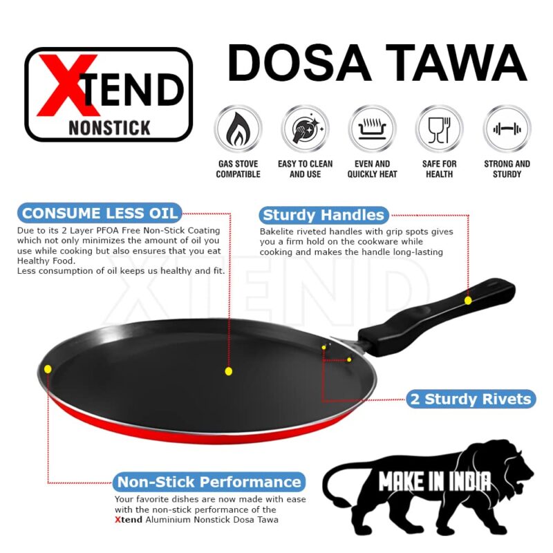 Xtend Supreme Nonstick Dosa Tawa and Concave Tawa(Roti Tawa) 2pcs Combo Set, 27.5 cm Diameter (Aluminium, Non-Stick) Gas Stove Compatible only - Image 7