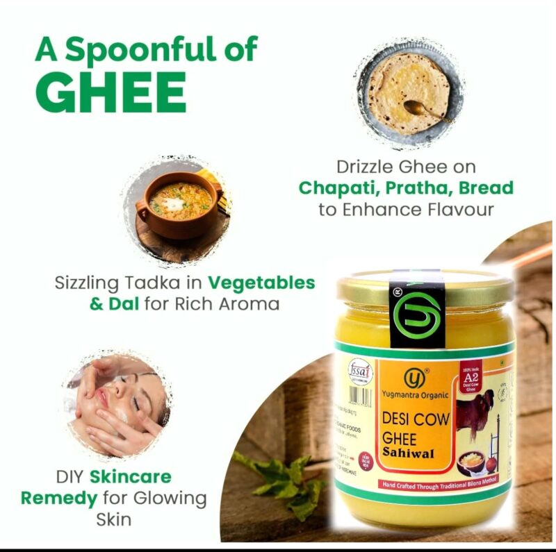 Yugmantra Organic Foods -100 % Natural Pure & Aromatic Desi Sahiwal Cow Ghee -Traditional Churned With Bilona Method|No Added Additives|A2 Danedar Desi Ghee|Immunity Booster - Glass Bottle - 1000 Ml - Image 7