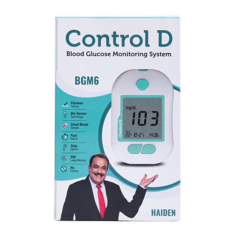 Control D Advanced Digital Diabetes Glucose Blood Sugar Testing Monitor with 5 Strips Glucometer (White, Green) - Image 2