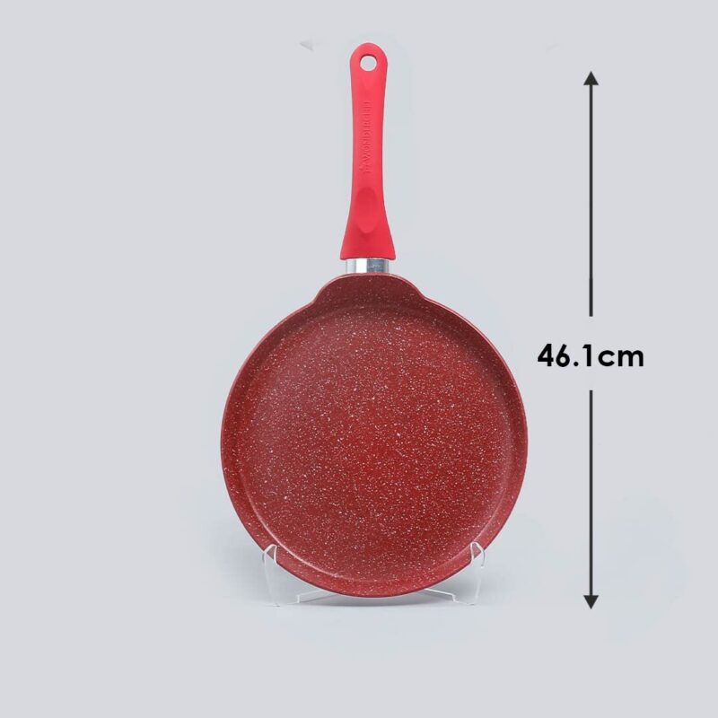 Wonderchef Royal Velvet Non-Stick Dosa Tawa | Induction Bottom | Soft-Touch Handle | Virgin Grade Aluminium | PFOA/Heavy Metals Free | 3 mm | 28cm Non-Stick Tawa | 2 Years Warranty | Red - Image 4