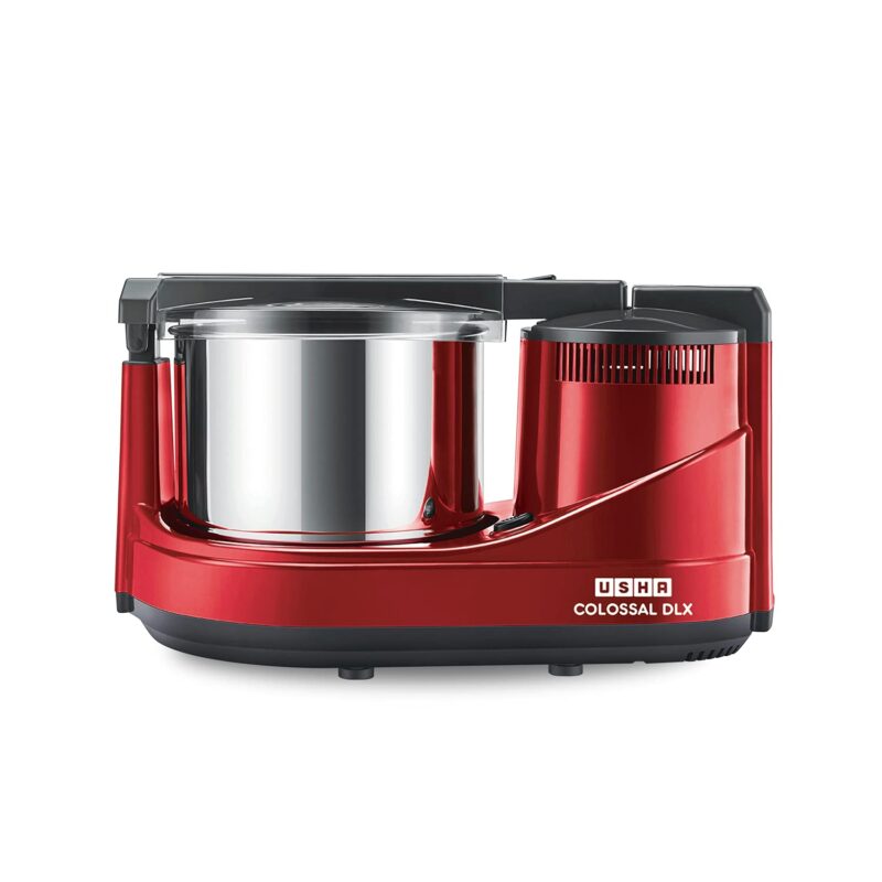 USHA Colossal DLX Wet Grinder 150 W, 2 LTR, 100% Copper Motor and Dual Flow Breakers for Faster, Smooth Batter with Atta Kneader and Coconut Scrapper (Red)