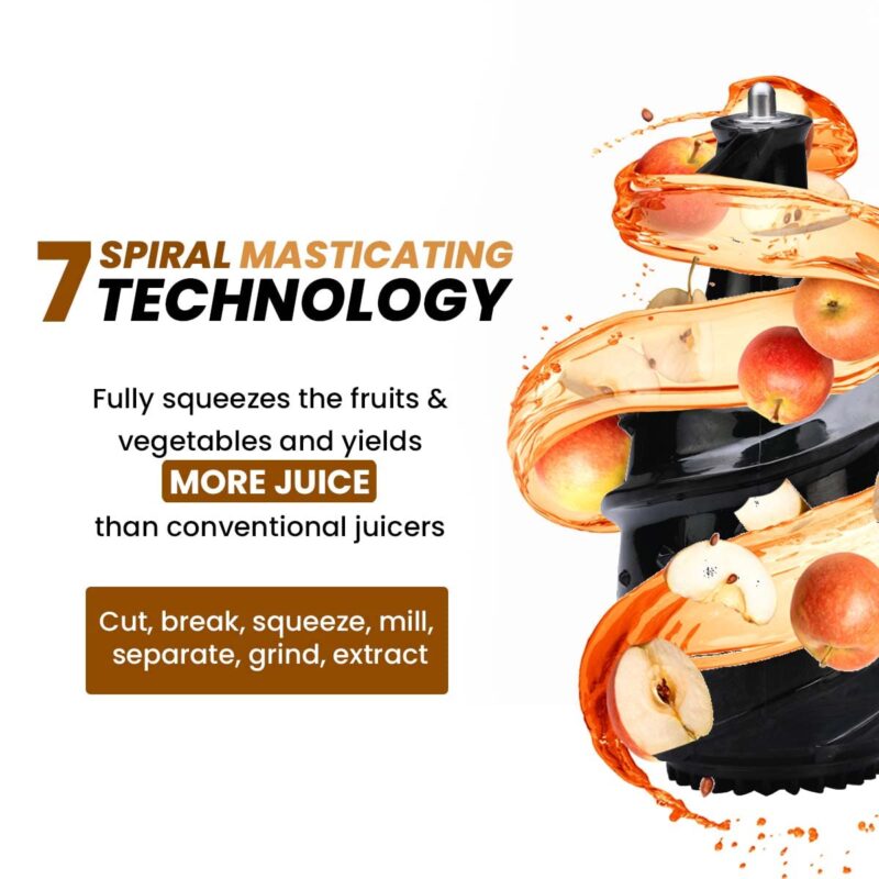 AGARO Royal Slow Juicer, Professional Cold Press Whole Slow Juicer, 240 Watts Power Motor, 120 Minutes Long Usage, 3 Strainers, All-in-1 Fruit & Vegetable Juicer, Black - Image 3