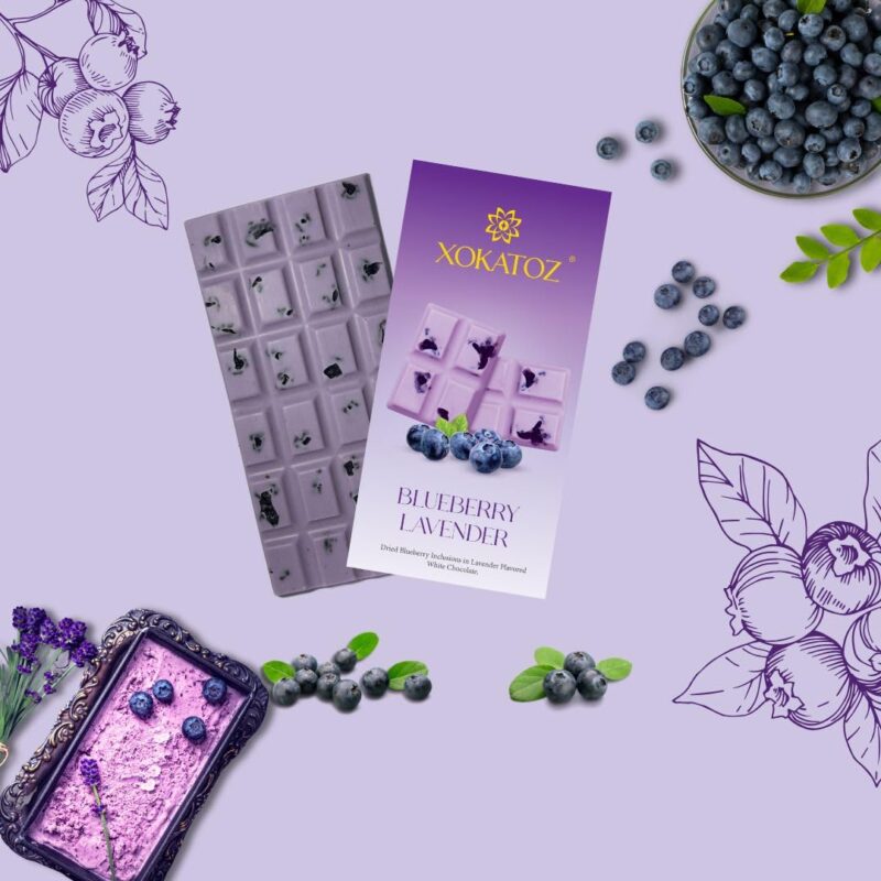XOKATOZ Exotic Premium Chocolate - 1 Blueberry Lavender Flavoured White Chocolate Bars - Gift set - Pack of 1, 75g (75g x 1) - Image 9