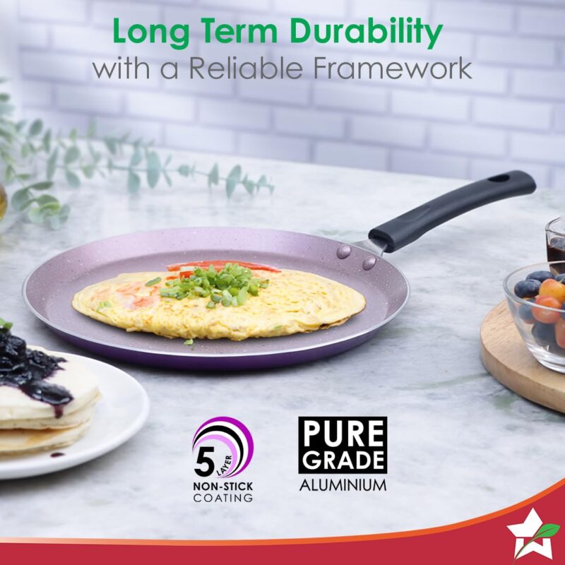 Wonderchef Valencia Non-Stick 28 Cm Dosa Tawa | Cool Touch Bakelite Handle | Pure Grade Aluminium| PFOA Free| 1 Year Warranty | Purple - Image 5