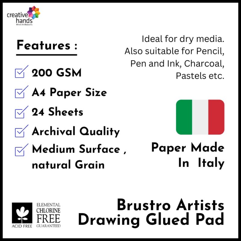 BRUSTRO Artist Drawing Glued Pad, 200 GSM, A4-24 Sheets - Image 2