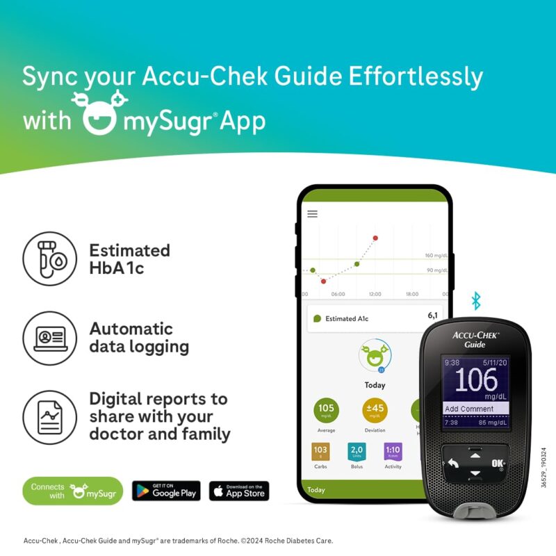 Accu-Chek Guide Blood Glucose Glucometer (with Bluetooth) Kit with Vial of 10 Strips, 10 Lancets and a Lancing Device FREE for Accurate Blood Sugar Testing - Image 9