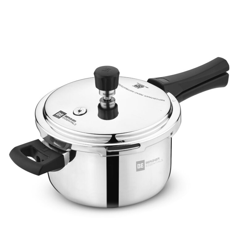 Bergner BE Bergner Essentials Tripro Triply Stainless Steel 3 Liters Outer Lid Pressure Cooker, Faster and Even Heating, Healthy Cooking, Easy to Clean, Full Induction Bottom and Gas Stove Ready