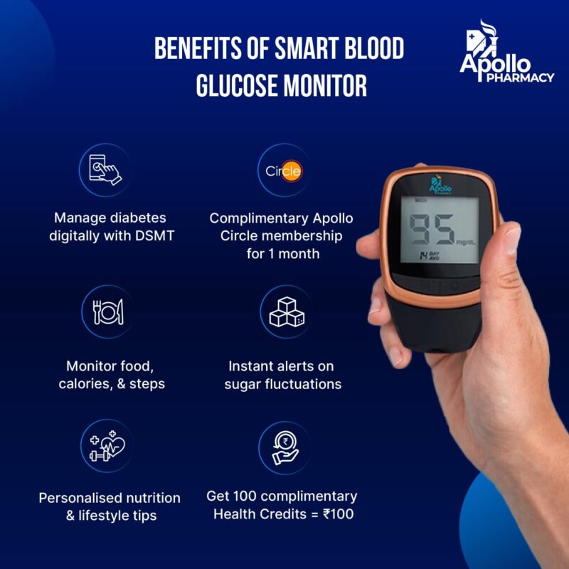 (New Launch) Apollo Smart Glucometer With Complimentary 25 Strips + App, Bluetooth Enabled, Access to Diabetes Self Management Tool with Doctor Chat Assist Plan, Complimentary Apollo Circle membership, Complimentary 100 Health Credits, Lifetime Warranty, - Image 4