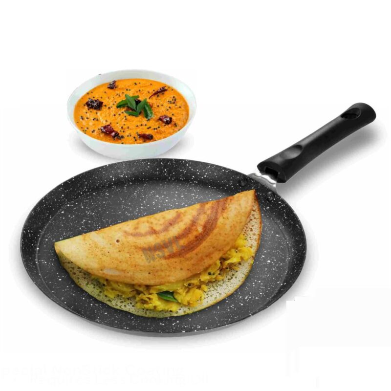 Nsvl Aluminium Non-Stick Dosa Tawa with Handle| Granite Finish | Pfoa Free | High Temperature Resistant Exterior Coating | 25 Cm | Black (DOSA TAWA Premium)
