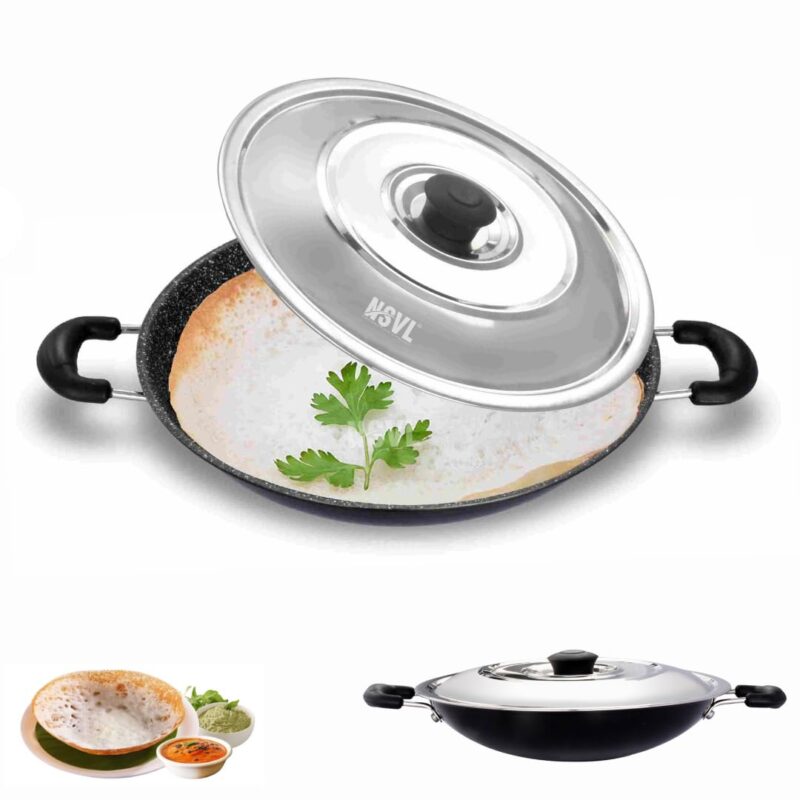 Nsvl Non-Stick Appa Chetty, Aluminium Appachatty, 23cm Diameter, 2.6mm Appachatti, Gas Compatible