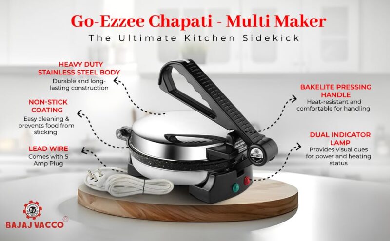 BAJAJ VACCO® Automatic MultipurposeChapati – Multi Maker, 900 WattageCMM – 01 - Image 2
