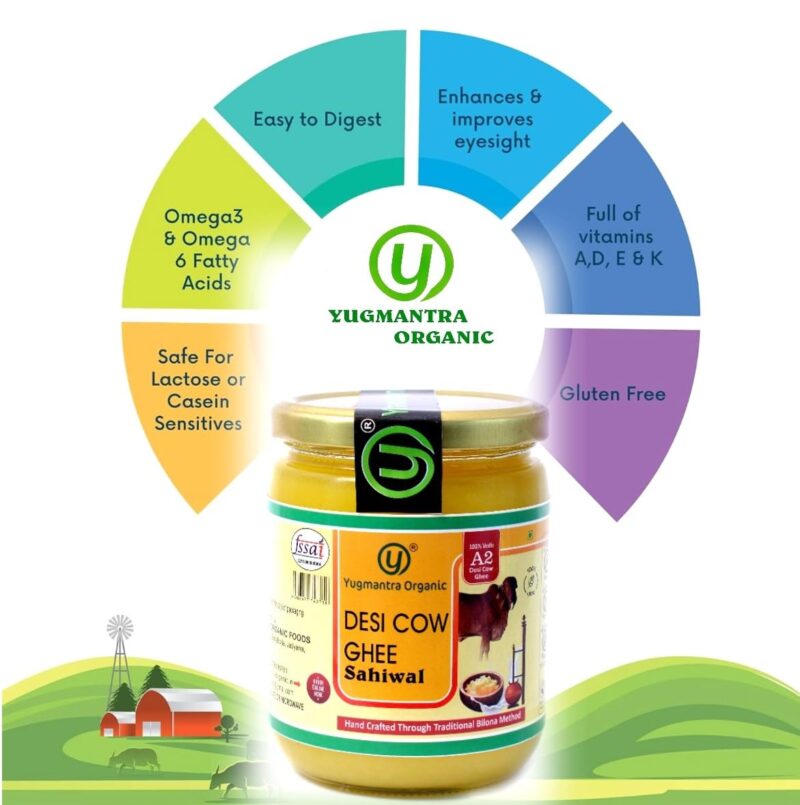 Yugmantra Organic Foods -100 % Natural Pure & Aromatic Desi Sahiwal Cow Ghee -Traditional Churned With Bilona Method|No Added Additives|A2 Danedar Desi Ghee|Immunity Booster - Glass Bottle - 1000 Ml - Image 8