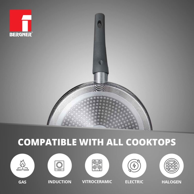 Bergner Orion NonStick 26 cm Tawa/ Dosa Pan, 100% Recyclable, For Low Oil Paratha/Dosa/Uttapam/Pancake/ Crepe/Eggs/Toasts, Textured Soft Touch Handle, Granite Finish, Induction & Gas ready, 1-Year Warranty - Image 7