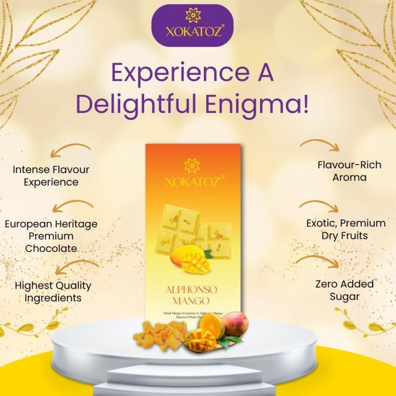 XOKATOZ Exotic Premium Chocolate - 1 Alphonso Mango Flavoured White Chocolate Bar - Gift Set - Pack of 1, 75g (75g x 1) - Image 7