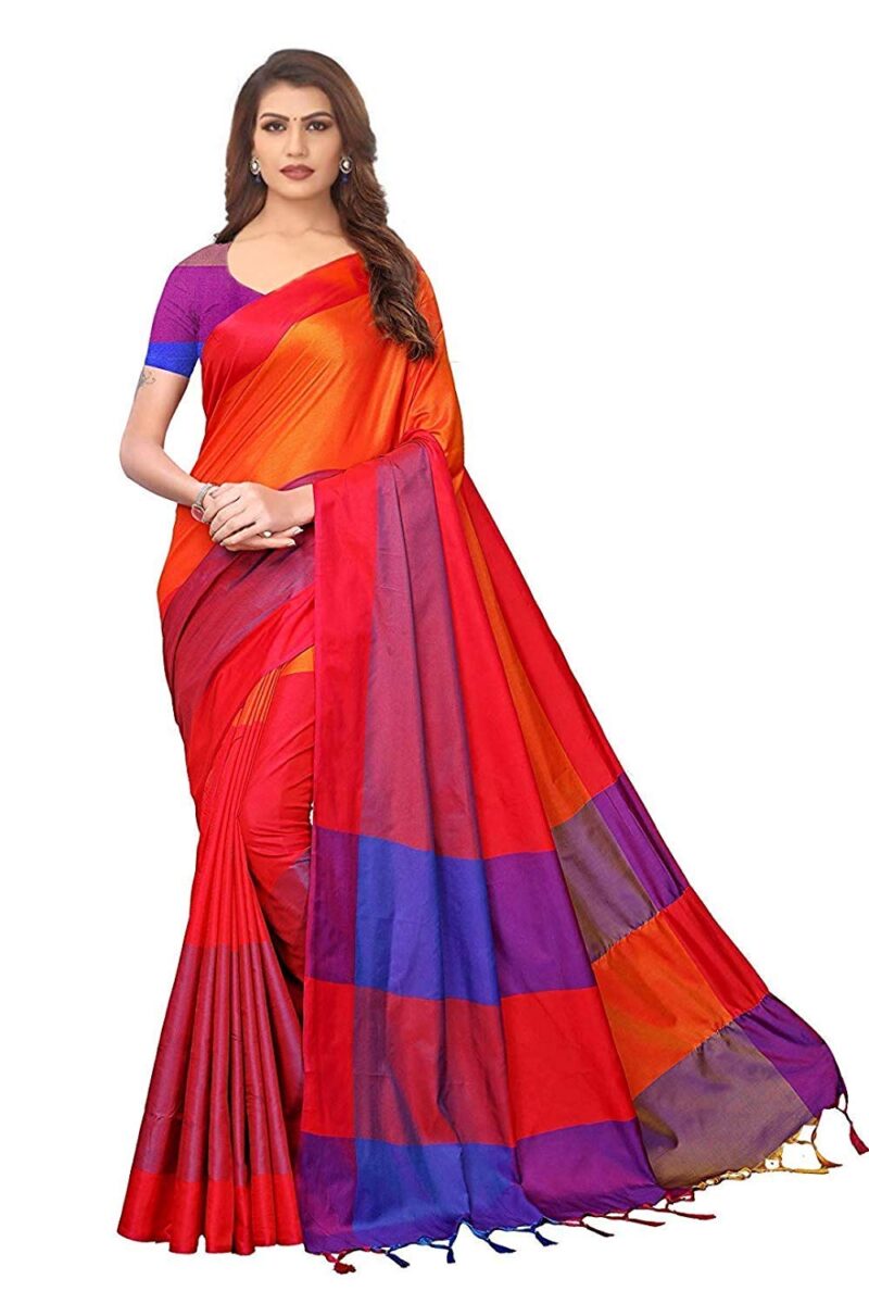 OM SAI LATEST CREATION Women's Bhagalpuri Silk Saree with Blouse Piece-Free Size (Red)
