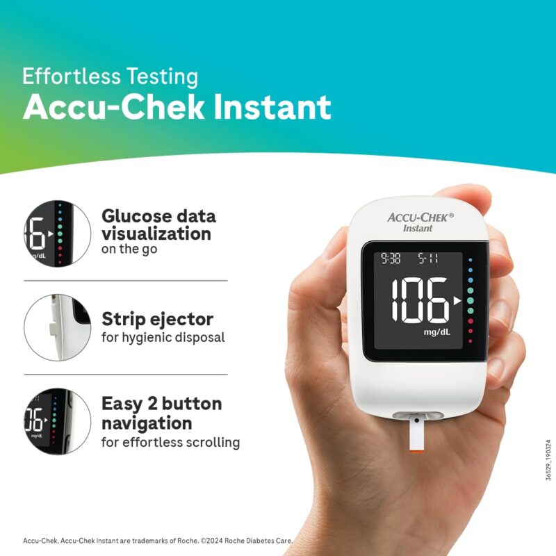Accu-Chek Instant Blood Glucose Glucometer (with Bluetooth) with Vial of 10 Strips, 10 Lancets and a Lancing Device FREE for Accurate Blood Sugar Testing - Image 6