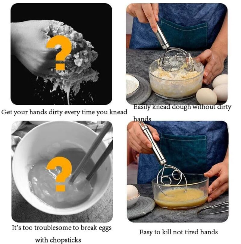 BEYOND BASIC Multifunctional Effortless Stainless Steel Dough Mixer with Hanging Hole Durable Time-Saving Mixing Stick Baking Tools Egg Beater for Home Kitchen Baking Accessories 1 Pcs - Image 5