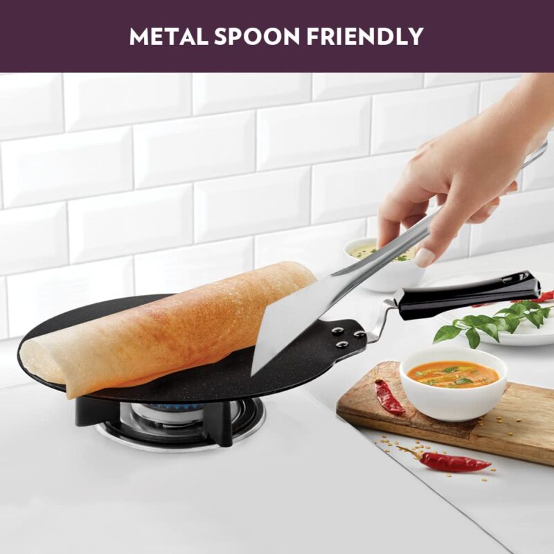 Borosil Granito Non-Stick Dosa Tawa, Induction Friendly, Granite Finish, PFOA-Free, 31 cm Diameter, Black - Image 5
