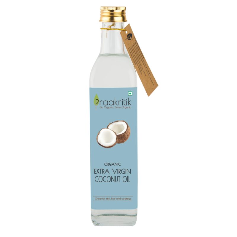 Praakritik Organic Extra Virgin Coconut Cold Pressed Oil 500ml | Highly Moisturising and Nourishing| Good for Digestion | Maintains Oral Health | Rejuvenates Cracked skin and Lips
