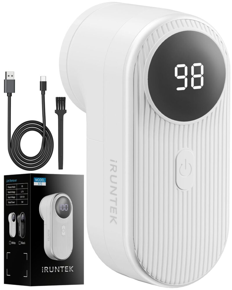 iRUNTEK Lint Remover for Clothes, 5W Electric Lint Shaver with 3 Speeds, Fabric Shaver Rechargeable, Sweater Shaver Brush Fuzz Debobbler for Clothes, Blanket, Carpet, Sofa (White)