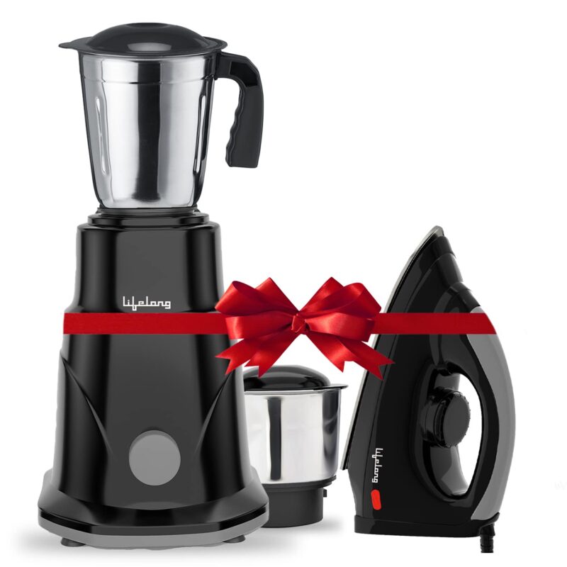 Lifelong Duos 500 Watt 2 Jar Mixer Grinder with 3 Speed Control and 1100 Watt Dry Non-Stick soleplate Iron Super Combo (Black, 1 Year Warranty)