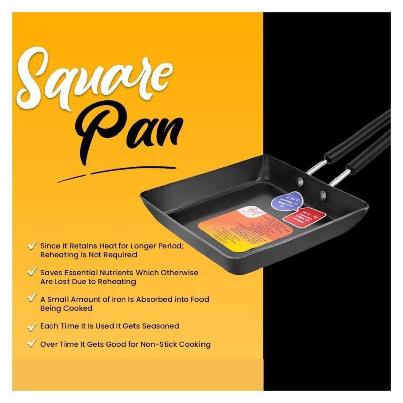 Being One Japanese Omelette Pan| Small Pan For Omelette| Square Frying Pan Mini Frying Pan Iron Omelette Pan With Steel Handle | Egg Pan| Coating Free Cookware | - 1 Count, Black - Image 9