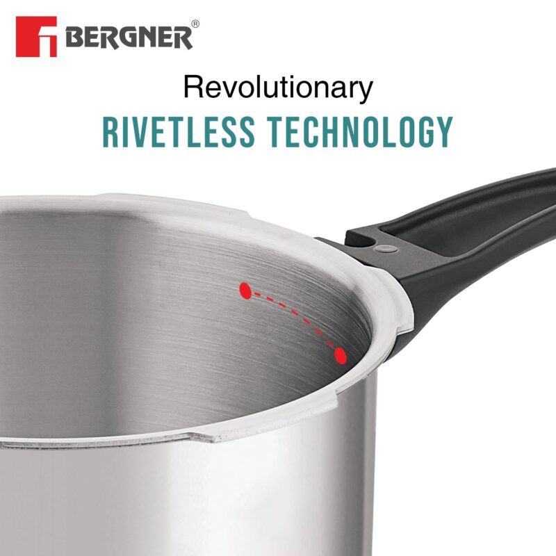 Bergner BE Bergner Essentials Tripro Triply Stainless Steel 3 Liters Outer Lid Pressure Cooker, Faster and Even Heating, Healthy Cooking, Easy to Clean, Full Induction Bottom and Gas Stove Ready - Image 3