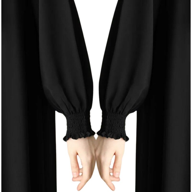 Bashariya Front Open Zipper Abaya n Firdaus Fabric |Smocking Sleeves |Fabric Belt| and Complimentary Hijab (XXL, Black) - Image 5