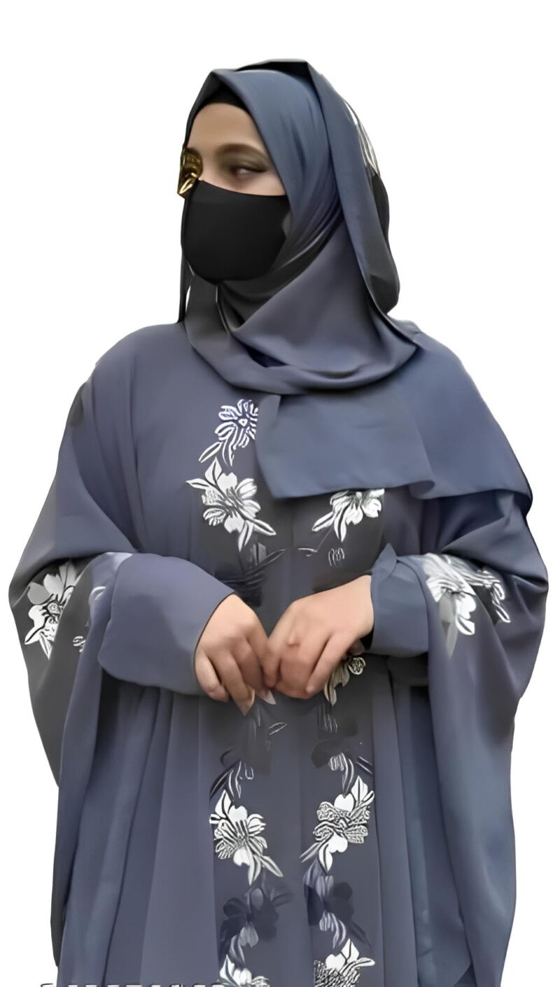 HIJAB BEAUTY XL 2pcs Flower Design Embroidery Burqa/Hijab/Abaya For Women & Girls For All Occasions. Green | Grey | Coffee Colour. (Grey)