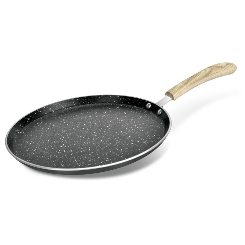 Bergner Bellini Plus Aura 5-Layer Non-Stick 28 cm Dosa Tawa, Soft Touch Wooden Finish Handle, Food Safe, PFOA Free, Even Heat Distribution, 4mm Thickness, Induction Bottom, 1-Year Warranty - Black