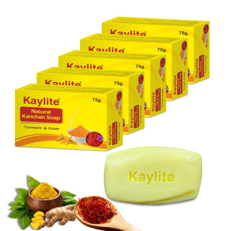 Kaylite Natural Kanchan Soap Turmeric and Kesar for All Skin Types | Women and Men | 375 G (Pack of 5)