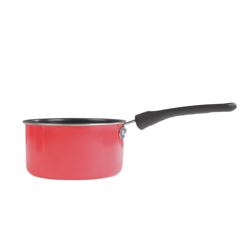 Little Samson Bachelor Non-stick Cookware Set, 3Pc (Wok, Sauce Pan, Fry Pan), Induction Friendly, Soft Touch Handle, Steel, 2 Years Warranty, Red