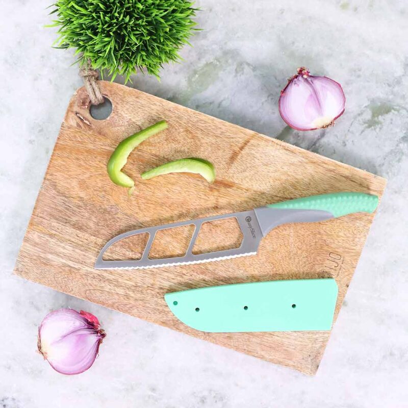 Easy Slice Stainless Steel Knife 15.2 CM, Razor Sharp Double-Edged Blade, Hollow Blade Design, Full-Tang Construction, Plastic Guard For Protection, 5 Years Warranty, Green - Image 11