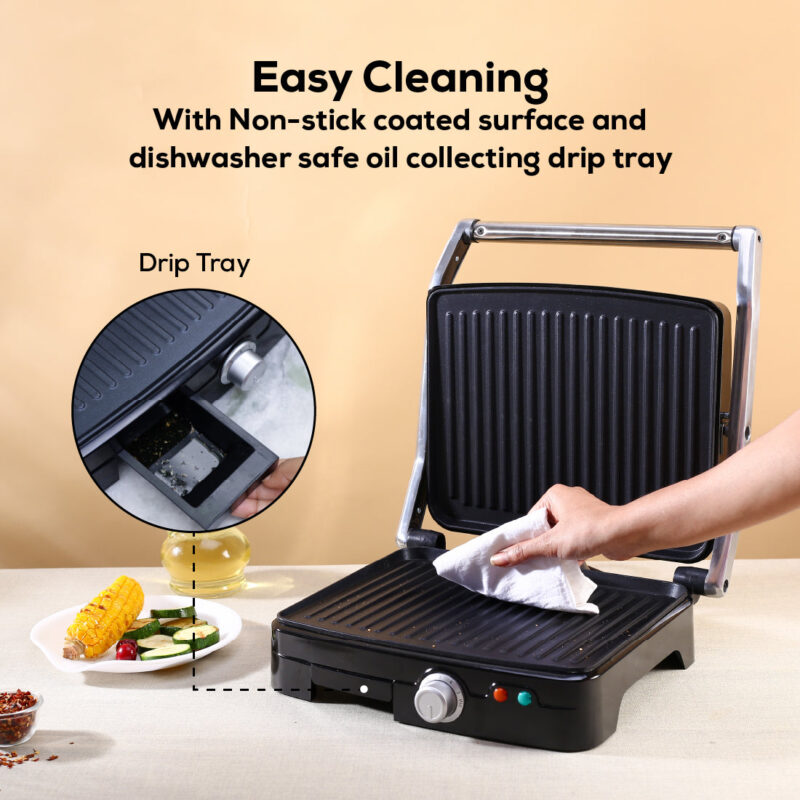 Wonderchef Renewed Sanjeev Kapoor Tandoor Professional Plus | Electric Contact Grill & Sandwich Maker | Thermostat Control | Auto Shut Off | LED Indicator | Black & Silver - Image 6