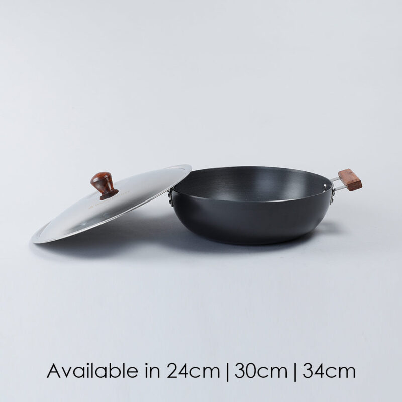 Ebony Hard Anodized 34 cm Deep Kadhai with Lid | 8 L| 3.25 mm thick| Ideal for Healthy Stir-frying, Saute, Curry | Black - Image 5