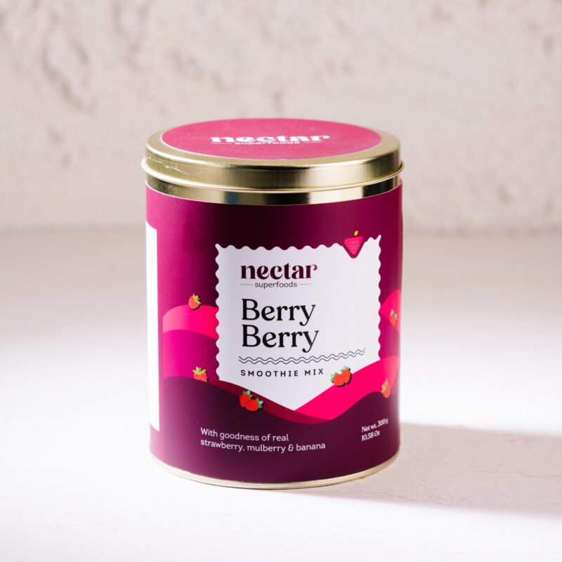 Nectar Superfoods Freeze Dried BERRY BERRY Smoothie Mix | STRAWBERRY, MULBERRY & BANANA | Dried Fruit Based Smoothie Powder | Ready To Eat | Just Add Water, Yogurt or Any Milk with Ice | No Added Sugar, 100% Natural, Vegan friendly - Gluten Free | 300 gra