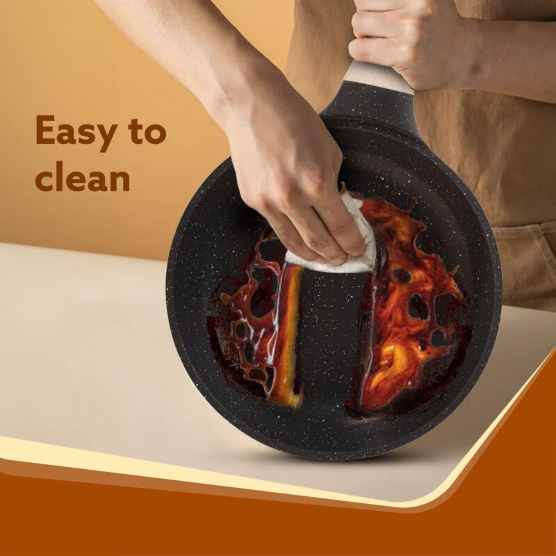 AGARO Imperial Granite Non Stick Cookware Set, 4pcs Cookware Set, 24cm Fry Pan & Casserole with Lid, 16cm Sauce pan with Lid, 28cm Deep Fry Pan with Lid, Cast Aluminium, Gas & Induction Compatible. - Image 4