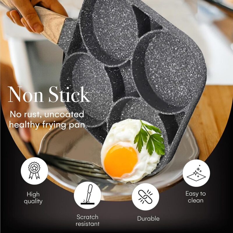 ECAPT Non Stick Grill Pan Mini Pan Uttapam Tawa Aluminum Multi Snack Maker 4 Cavity Egg Frying Pancake Maker (Black) - Image 6