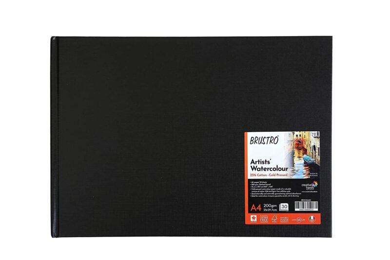 BRUSTRO Artist 25% Cotton Watercolour Stitched Bound Journal Cold Pressed 200 GSM A4-30 Sheets - Image 3