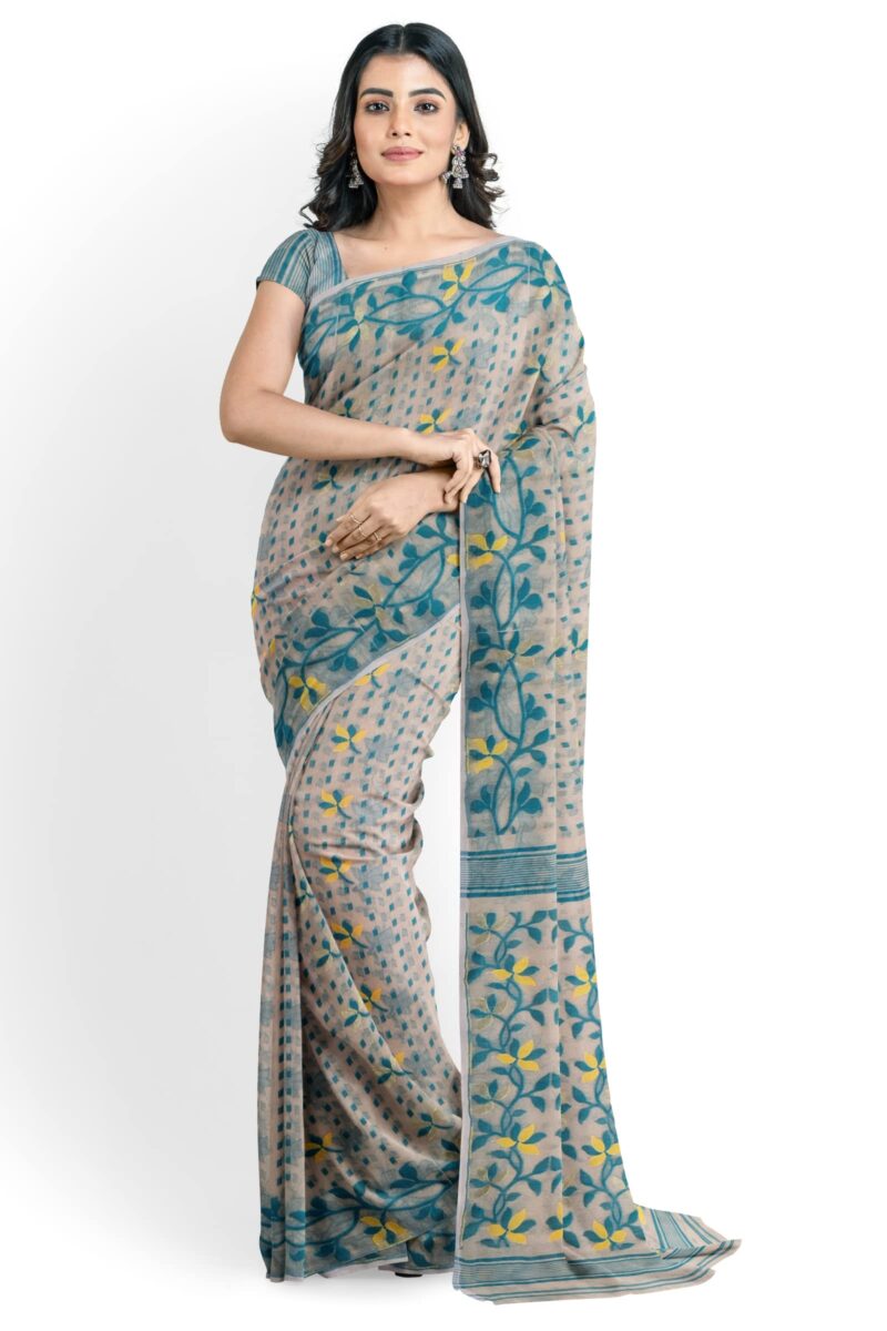 Ankita SAREE HOUSE Women's Jamdani Cotton Silk Saree Without Blouse Piece (ASH_Biscuit_132_Biscuit) - Image 6